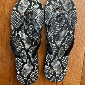 Tory Burch snakeskin rubber flip flops